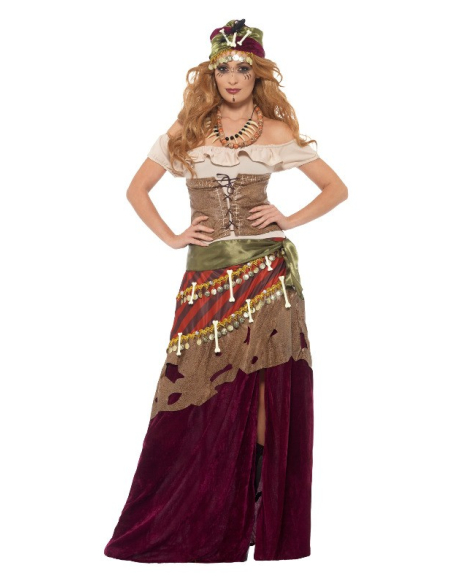 Déguisement prêtresse vaudou Deluxe (robe, ceinture, foulard et colliers)