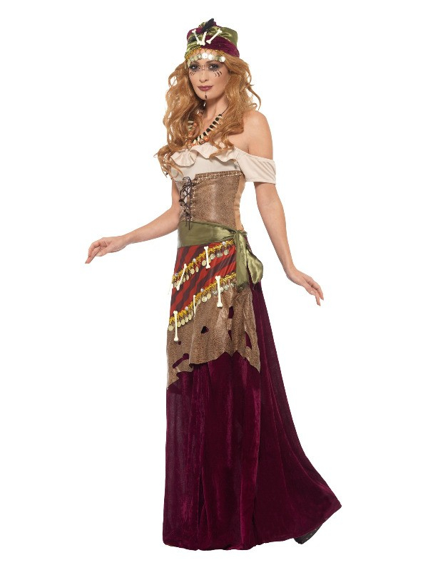 Déguisement prêtresse vaudou Deluxe (robe, ceinture, foulard et colliers)