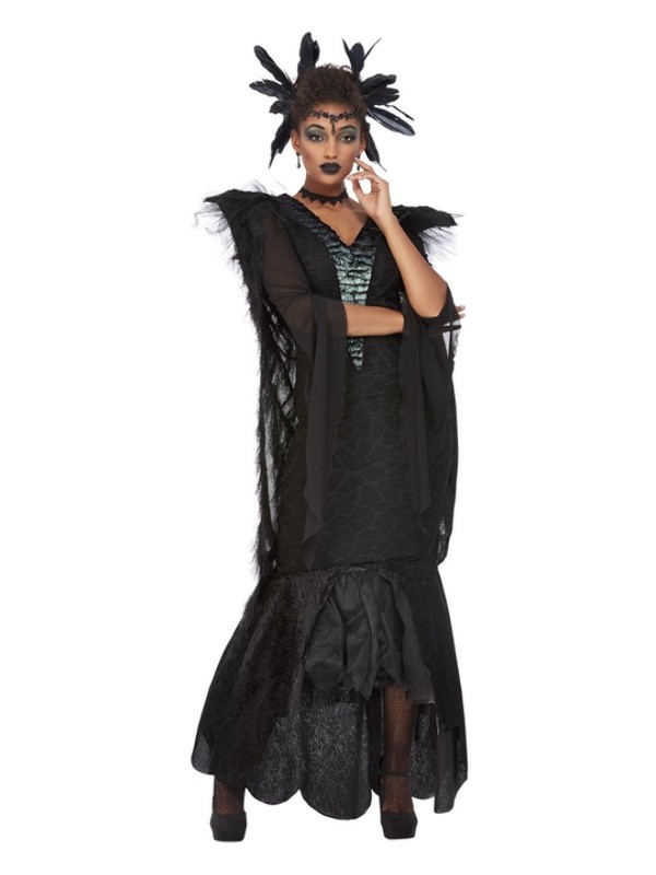 Costume reine des corbeaux de luxe, Noir, Robe, cape et coiffe