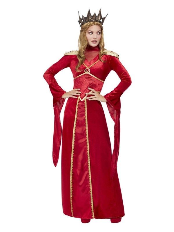 Déguisement Reine Médiévale Rouge et Or (robe et couronne)