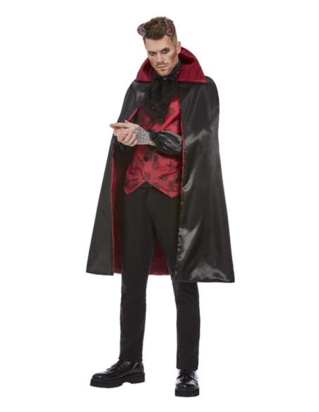 Déguisement Diable, Homme rouge et noir (haut, cape et cornes)