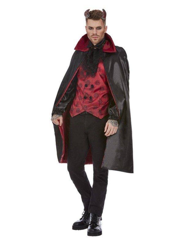 Déguisement Diable, Homme rouge et noir (haut, cape et cornes)