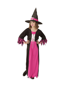 Déguisement sorcière fille, rose et noir (robe, chapeau)
