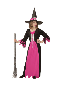 Déguisement sorcière fille, rose et noir (robe, chapeau) 2