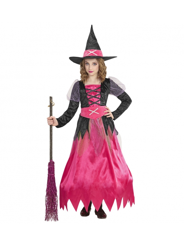 Déguisement Sorcière Enfant 4 Pièces – Chapeau, Jupe, Cape Violette & Balai – Halloween & Fêtes