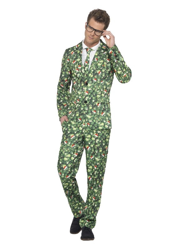 Costume vert Homme motif bonnet de noël (veste, pantalon, cravate)