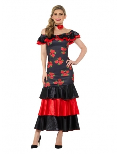 Robe Flamenco Femme rouge et noir Femme (robe et collier)