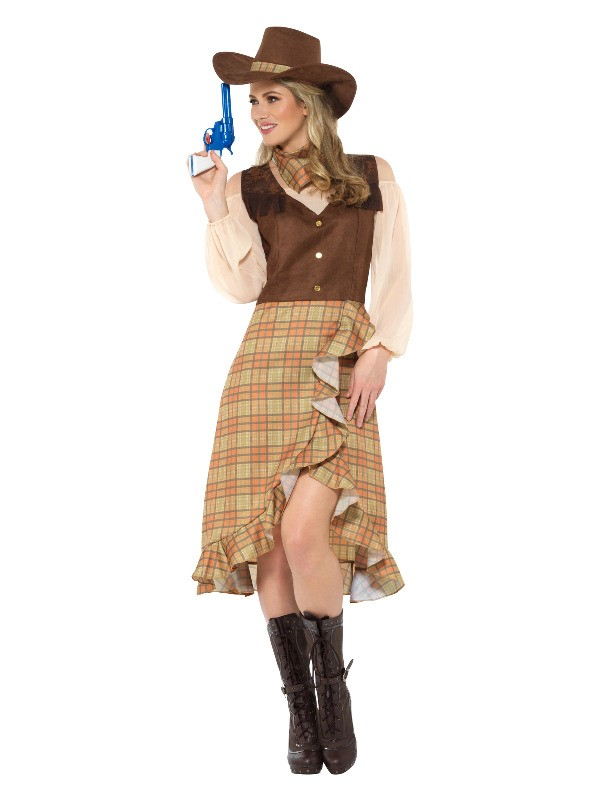 Déguisement de cow-girl, Marron (robe, chapeau et foulard)