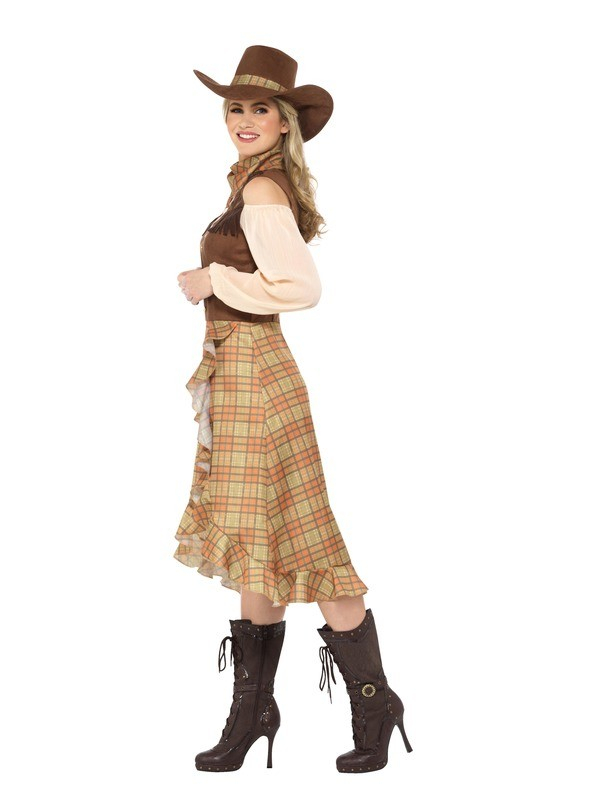 Déguisement de cow-girl, Marron (robe, chapeau et foulard)