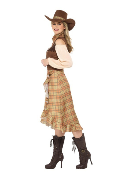 Déguisement de cow-girl, Marron (robe, chapeau et foulard)