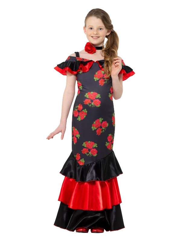 Déguisement Flamenco, fille, rouge et noir (robe et ras de cou)