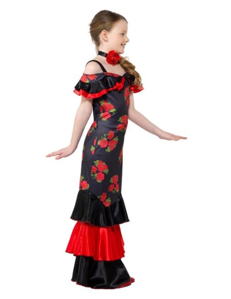 Déguisement Flamenco, fille, rouge et noir (robe et ras de cou)