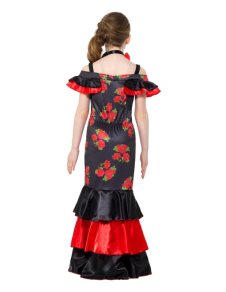 Déguisement Flamenco, fille, rouge et noir (robe et ras de cou)