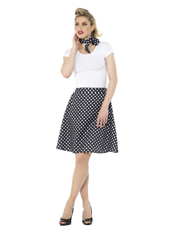 Jupe années 50 noir à pois blanc avec foulard -Femme