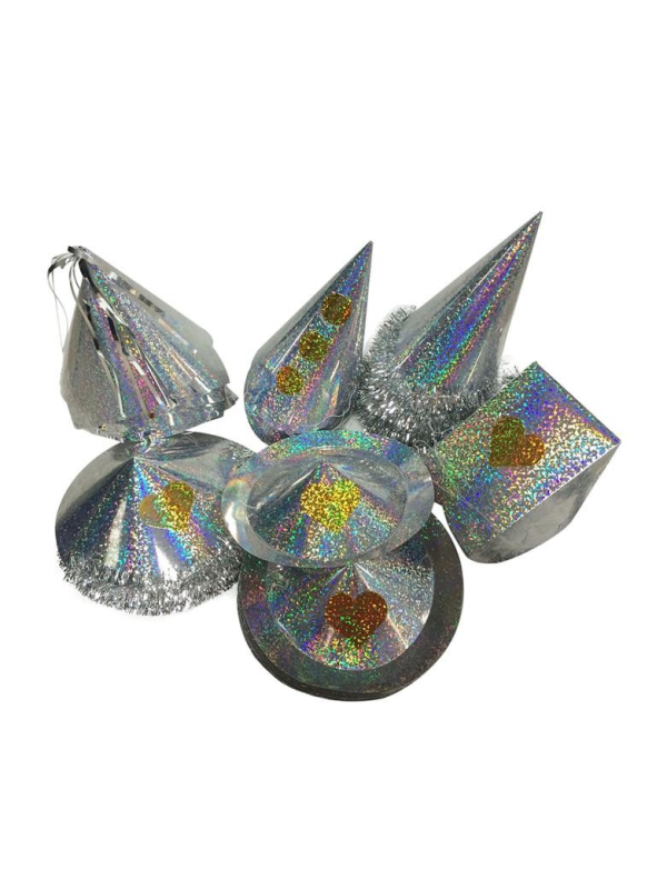 72 chapeaux de fête argentés en papier carton