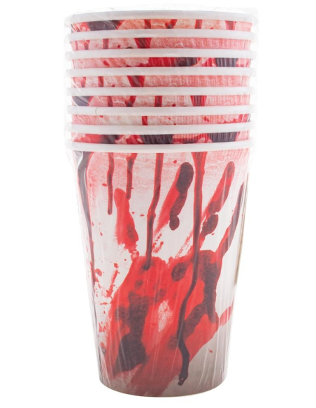 8 Verres en carton (Halloween, tachés de sang)