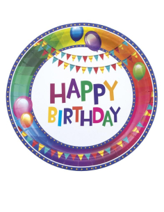Lot de 8 assiettes multicolore (happy  birthday)