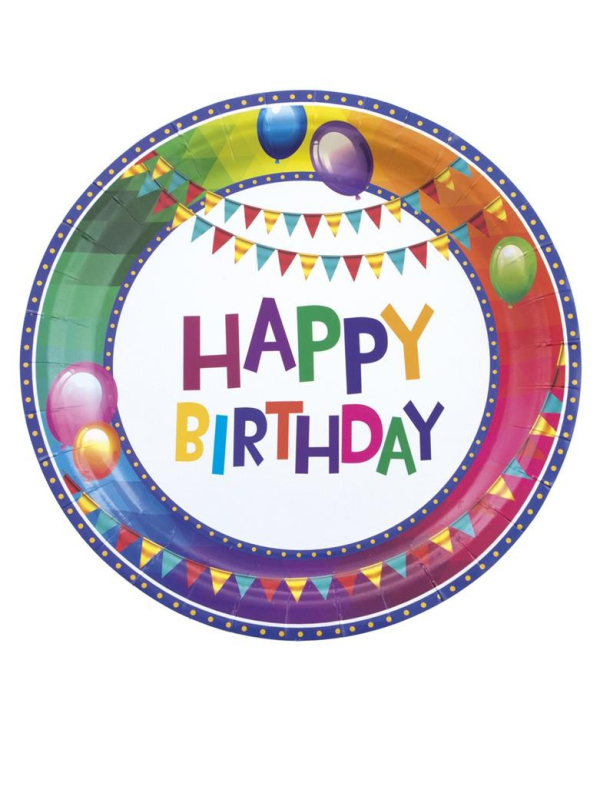 Lot de 8 assiettes multicolore (happy  birthday)