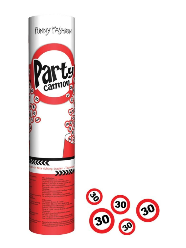 Tireur de confettis 20cm pour les 30ans, motif panneaux de signalisation