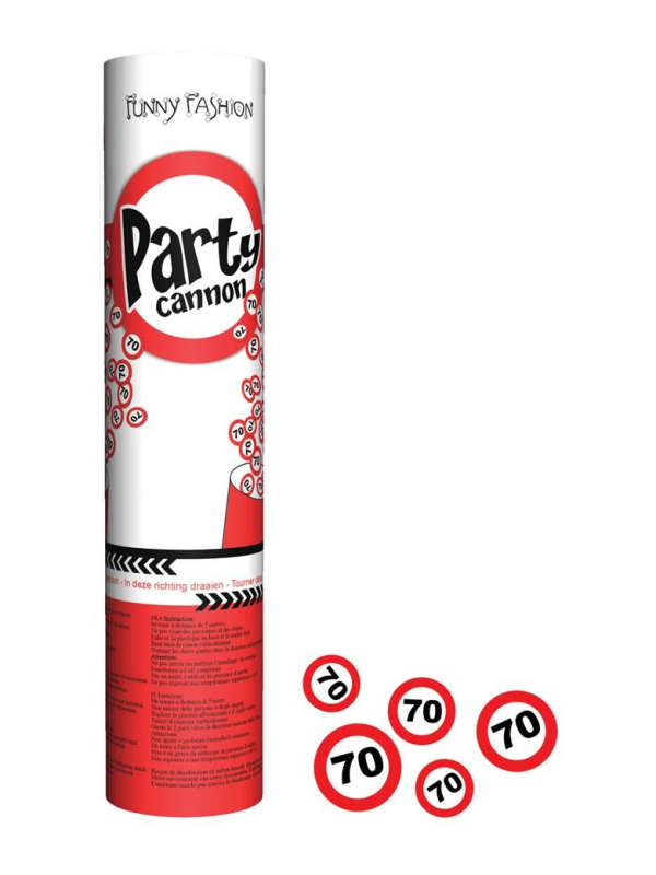 Tireur de confettis 20cm pour les 70 ans, motif panneaux de signalisation