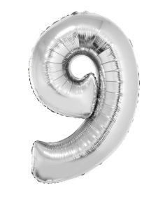 Ballon métallisé argenté chiffre-9- taille 80cm