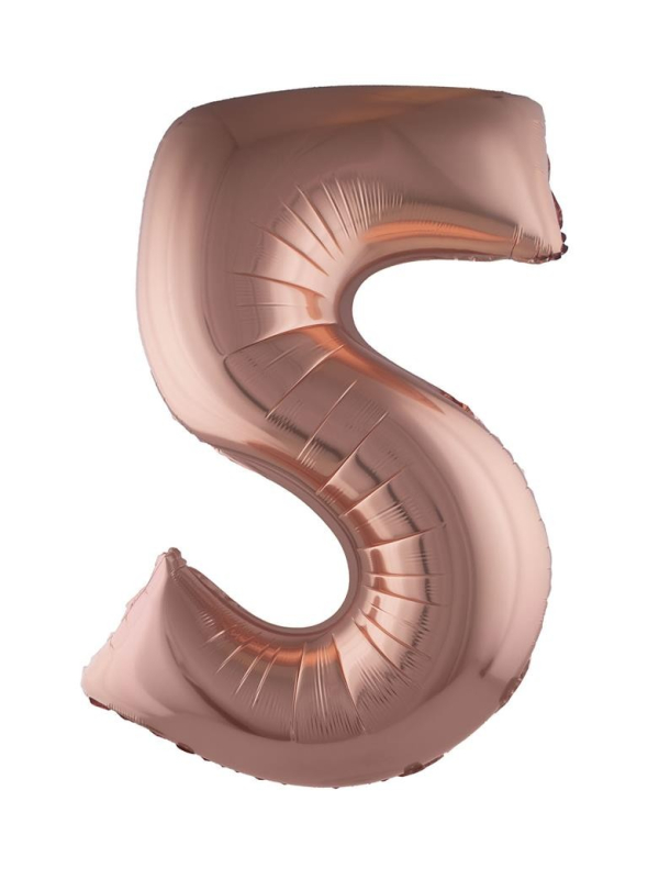 Ballon Aluminium Champagne ou Rose mordoré chiffre -5- taille 102cm
