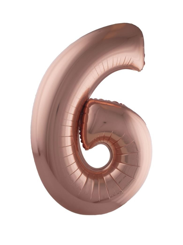 Ballon Aluminium Champagne ou Rose mordoré chiffre -6- taille 102 cm