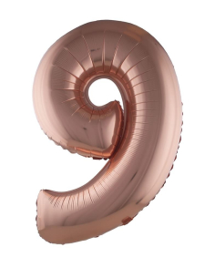Ballon Aluminium champagne ou rose mordoré chiffre -9- taille 102cm