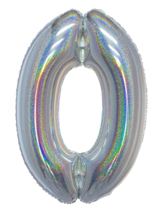 Ballon aluminium, numéro 0 (argent holographique, 102cm)