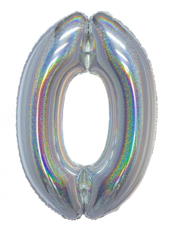 Ballon aluminium, numéro 0 (argent holographique, 102cm)