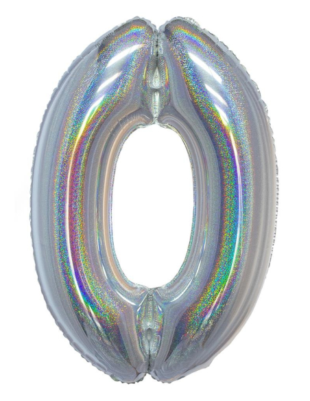 Ballon aluminium, numéro 0 (argent holographique, 102cm)