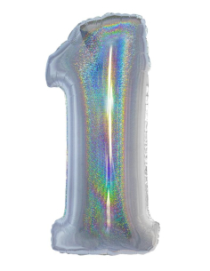 Ballon aluminium, numéro 1 (argent holographique, 102cm)