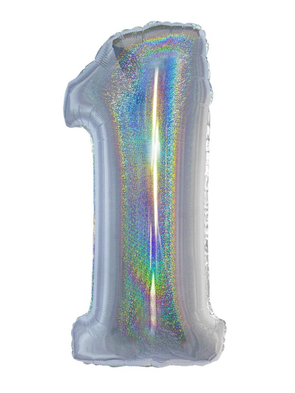Ballon aluminium, numéro 1 (argent holographique, 102cm)