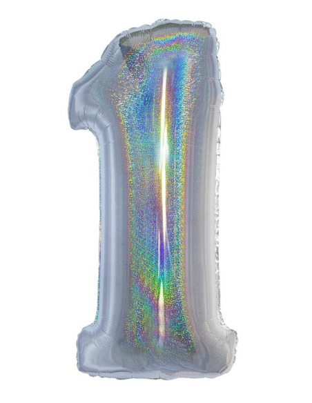 Ballon aluminium, numéro 1 (argent holographique, 102cm)