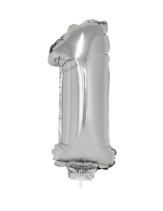 Ballon métallisé argenté avec baton chiffre -1- taille 41cm
