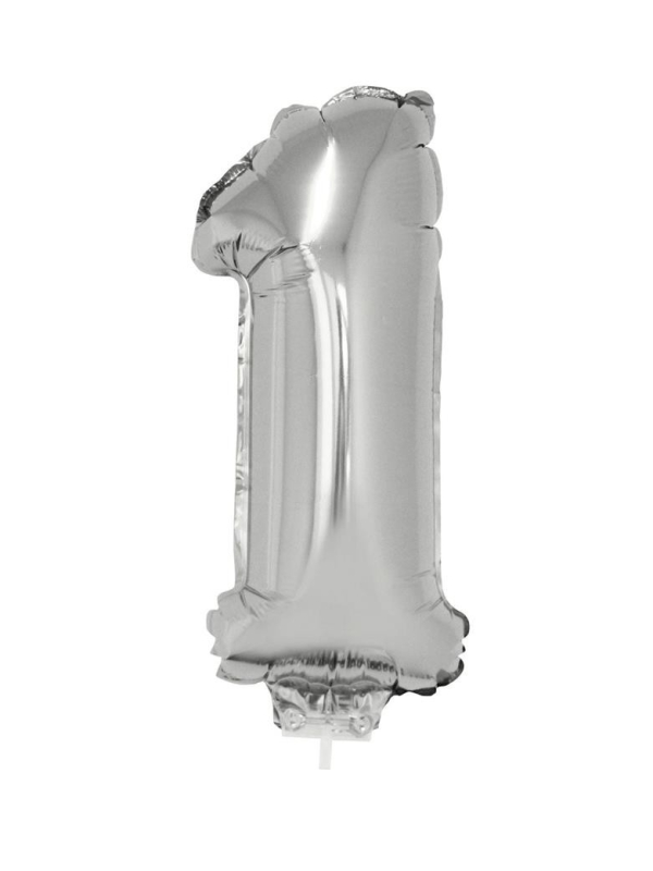 Ballon métallisé argenté avec baton chiffre -1- taille 41cm