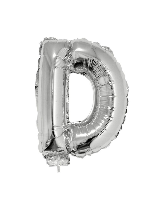 Ballon métallisé argenté avec baton lettre -D- taille 41 cm
