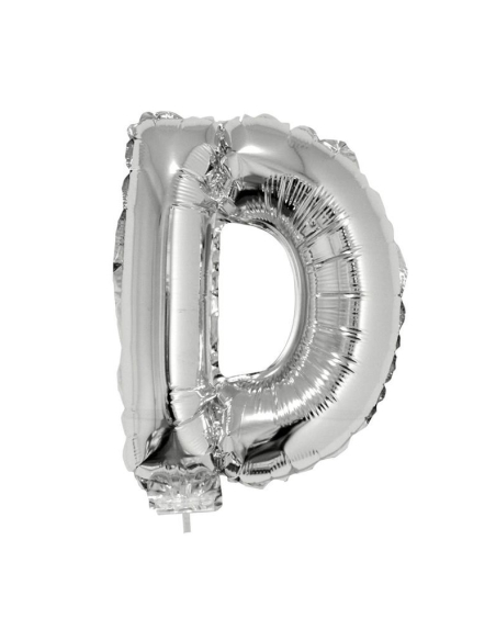 Ballon métallisé argenté avec baton lettre -D- taille 41 cm