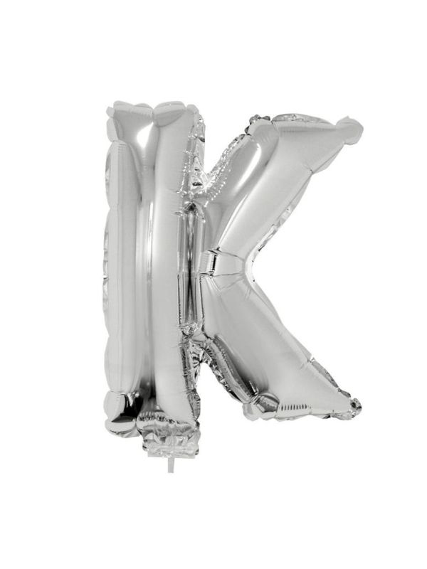 Ballon métallisé argenté avec baton lettre -K- taille 41cm