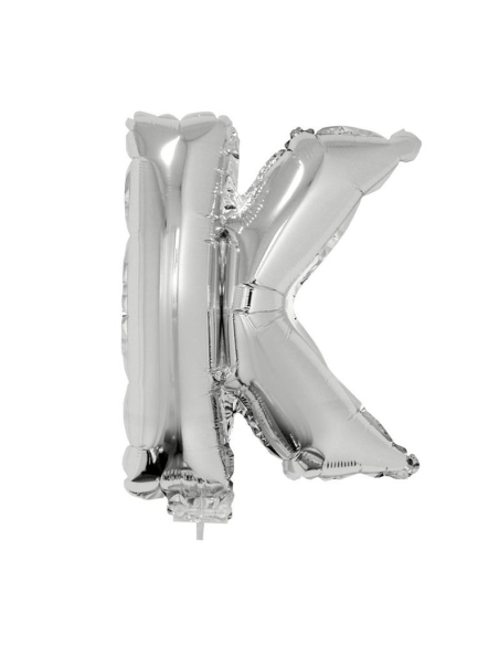 Ballon métallisé argenté avec baton lettre -K- taille 41cm