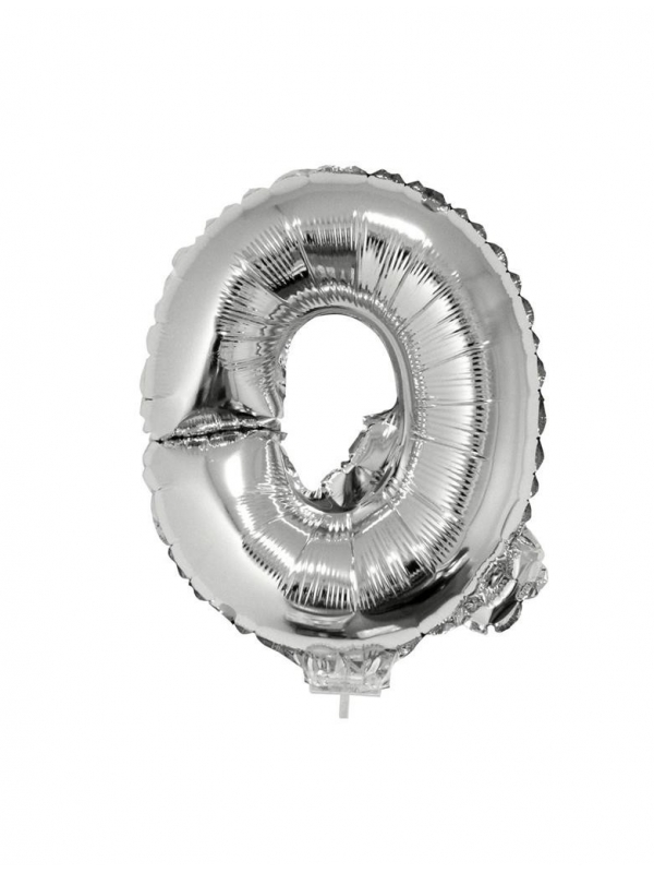 Ballon métallisé argenté avec baton lettre -Q- taille 41cm