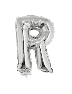 Ballon métallisé argenté avec baton lettre -R- taille 41cm