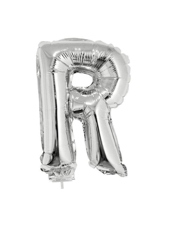 Ballon métallisé argenté avec baton lettre -R- taille 41cm