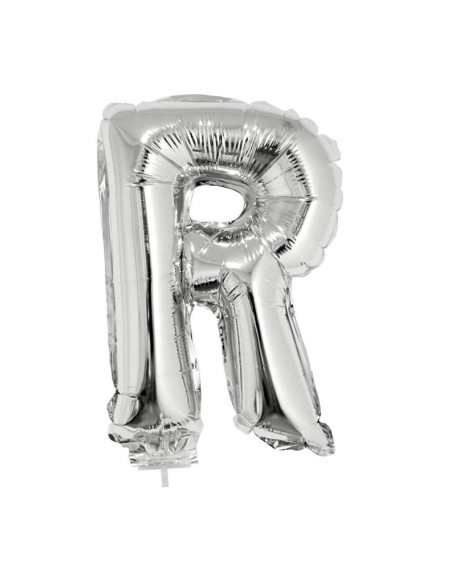 Ballon métallisé argenté avec baton lettre -R- taille 41cm