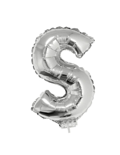 Ballon métallisé argenté avec baton lettre -S- taille 41cm