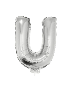 Ballon métallisé argenté avec baton lettre -U- taille 41cm