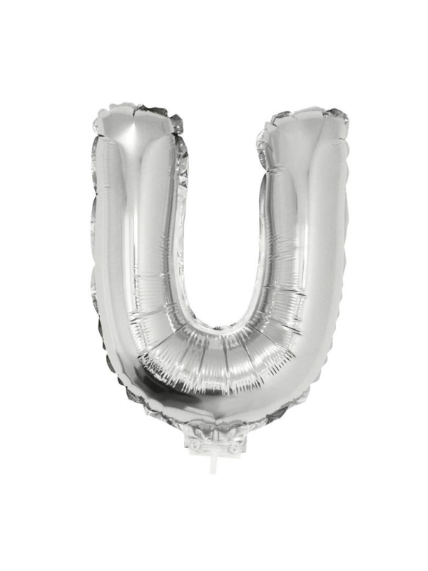 Ballon métallisé argenté avec baton lettre -U- taille 41cm