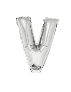 Ballon métallisé argenté avec baton lettre -V- taille 41cm
