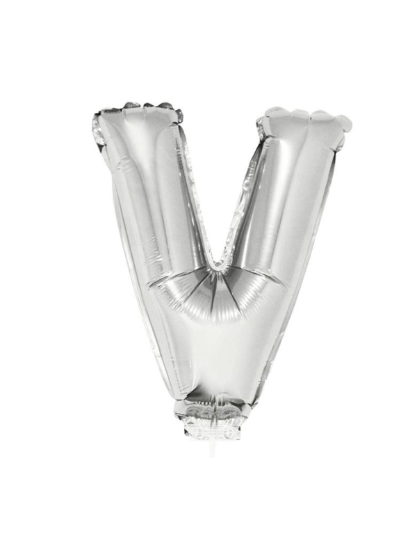 Ballon métallisé argenté avec baton lettre -V- taille 41cm