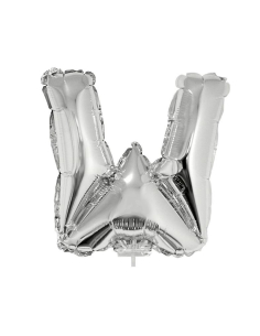 Ballon métallisé argenté avec baton lettre -W- taille 41cm